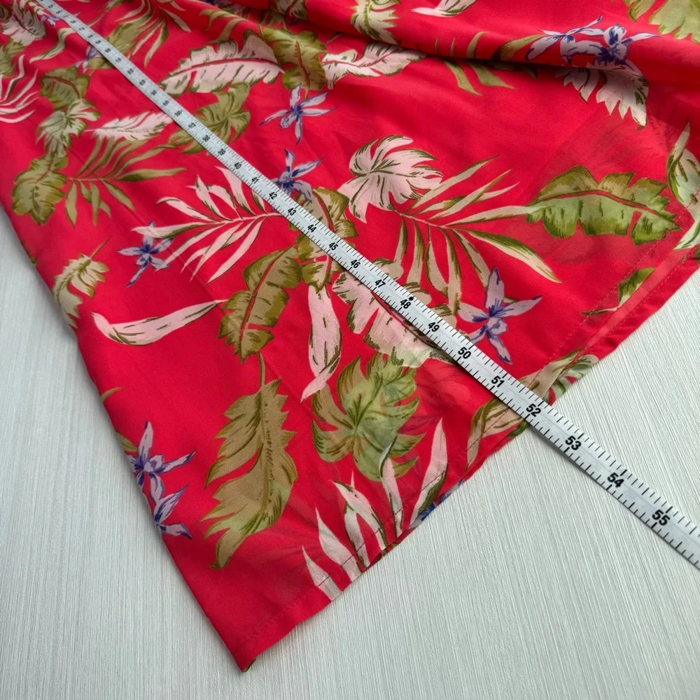 JAPNA V Neck Floral Maxi Dress S‎ Tropical Leaf Red Green Smocked Back